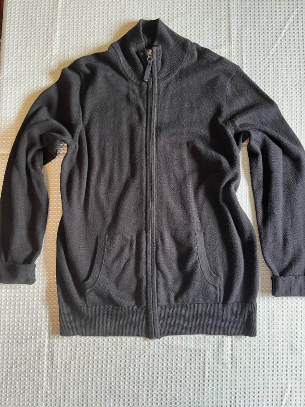 Denver Hayes Soft Black Full Zip Sweater Cardigan Mock Neck Pockets XL